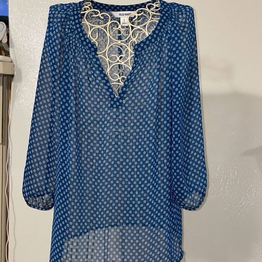 Womans Old Navy Top Size S P P Blue Print 100% Polyester